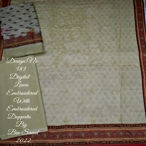 Alta Calidad Bin Saeed Conjunto de 3 Piezas Digital Lawn Embroidery Dupatta, Traje Indio Pakistaní para Mujer, Sin Arrugas, Largo hasta el Suelo, Venta al por Mayor - Product Image 1