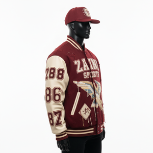 Chaqueta universitaria de lana de alta calidad, color granate y beige, mangas con paneles y bordado de chenilla, logotipo personalizado, chaqueta universitaria para hombre - Product Image 3