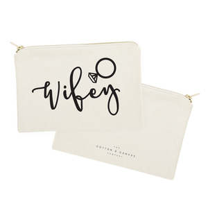 กระเป๋าเครื่องสำอางผ้าแคนวาส Wifey ดีไซน์ทันสมัยสำหรับผู้หญิง พกพาสะดวก พร้อมซิปทนทาน ลายตัวอักษร - Product Image 2