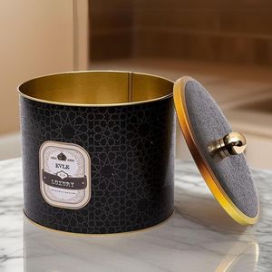 175x155mm Patrón geométrico dorado Perilla de metal redonda Mango 3.5L Contenedor de almacenamiento de alimentos con fondo negro - Product Image 3