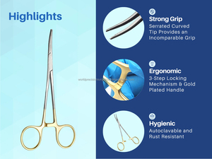 WORLD PRECISION SURGICAL WPS-P-243 Kit Quirúrgico Manual Pinzas Mosquito para Arterias 150MM Curvas Mango Dorado Certificado CE Clase II - Product Image 4