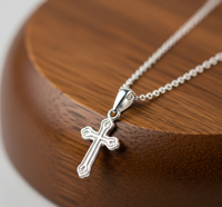 Collier avec pendentif croix chrétienne en argent 925 plaqué or |   Chaîne de pull |   Bijoux de mode unisexes pour cadeaux et fêtes