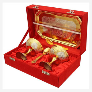 Juego de Tazones de Latón Hechos a Mano de Alta Calidad y Ecológicos con Dos Cucharas, Diseño Personalizable, Regalo de Boda y Decoración para el Hogar - Product Image 4