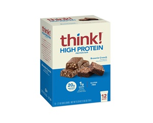think! <b>Protein</b> Bars, High <b>Protein</b> Snacks, Gluten Free, Whey <b>Protein</b> <b>Isolate</b>, Brownie Crunch 2.1 Oz (12 Count) - Product Image 1