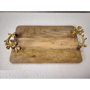 Organisateur de Table Hôtel Restaurant Fournitures Luxueux Plateau de Service En Bois Avec Poignée En Métal Forme Ronde Plateau De Service À Vendre - Product Image 6