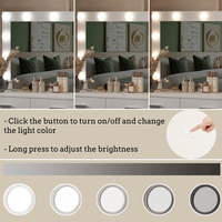Table de maquillage européenne à hauteur réglable avec miroir, éclairage LED et tiroirs à fermeture douce