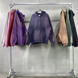 เสื้อฮู้ดผ้าคอตตอน100% ปักโลโก้ตามสั่งพิมพ์ลายล้างกรดแบบรูดซิป - Product Image 1