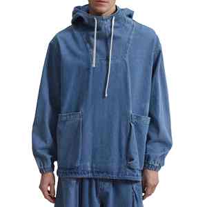 Nouveau sweat à capuche oversize en denim pour homme, coupe-vent, avec logo personnalisé, en coton, couleur unie, style streetwear, effet délavé - Product Image 1