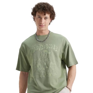 T-shirt personnalisé lourd 100% coton recadrée Boxy Fit T-shirt surdimensionné avec broderie et épaules tombantes T-shirt tricoté sur le devant - Product Image 1