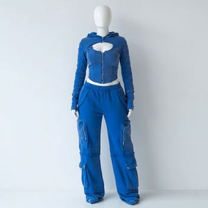 Survêtement décontracté multi-zippé avec poches cargo, 100% coton molletonné 220g, effet délavé vintage, livraison gratuite - Product Image 1