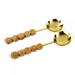 High Quality Best in Market Selling Resin & <b>Wood</b> & Stainless Steel <b>Salad</b> <b>Server</b> Set with Golden Plated Selling in International - Product Image 6