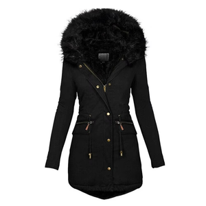 Manteaux longs en laine pour femmes, manteaux d'hiver pour femmes, manteaux matelassés fins et chauds à bas prix avec capuche en fourrure, manteaux en coton rembourrés mi-longs pour femmes - Product Image 2