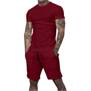Ensemble de survêtements et shorts d'été à manches courtes et respirants 100% coton à 2 poches pour hommes de haute qualité - Product Image 1