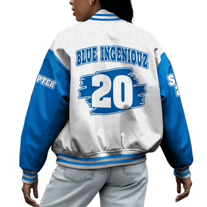 Zeta Phi Beta 1920 Sorority Founders Day Azul Blanco Varsity Letterman Jacket ZPB Greek Life Chenille Patch Gear - Product Image 2