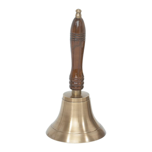 Campana de mano de latón de alta calidad dorada para Navidad Campana de latón de diseño de acabado brillante dorado con mango de madera - Product Image 6