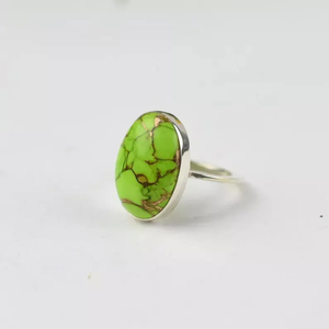 Juego de bisel de piedras preciosas turquesas de cobre verde Natural clásico, corte ovalado, Plata de Ley 925, declaración de moda, compromiso, boda - Product Image 1