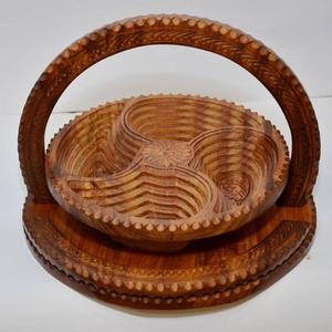 Elegant Handcrafted <b>Wooden</b> Fruit <b>Basket</b> with Carved Flower Style Collapsible and Decorative with Circular Trivet or Holder - Product Image 5