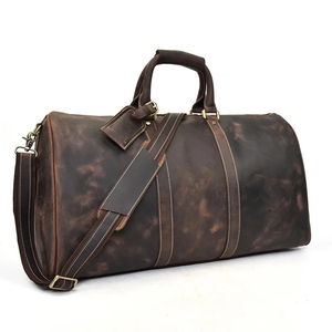 Bolsa de Viaje de Fin de Semana de Cuero con Cierre de Cremallera, Color Marrón, Resistente - Product Image 1