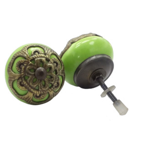 Boutons en céramique marocains de luxe en laiton antique fleur verte en filigrane tiroir poignée d'armoire tire pour cuisine CK 558 meubles en métal - Product Image 2