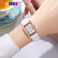 Montre décontractée pour femme en cuir véritable rouge, mouvement à quartz, acier inoxydable, étanche 3 ATM, verre antique carré simple motif dessin animé