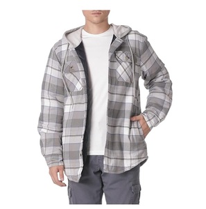 Custom Wholesale Men's Plaid Hoodie Flannel Jacket <b>Canvas</b> Thin Stand <b>Long</b> Sleeve Casual Fashion Button Front Logo Customization - Product Image 1