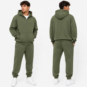 Conjunto de Sudadera con Capucha y Pantalones Deportivos Verde Oliva Personalizado, de Algodón Premium y Felpa, para Hombre, OEM, ODM, Venta al Por Mayor - Product Image 2