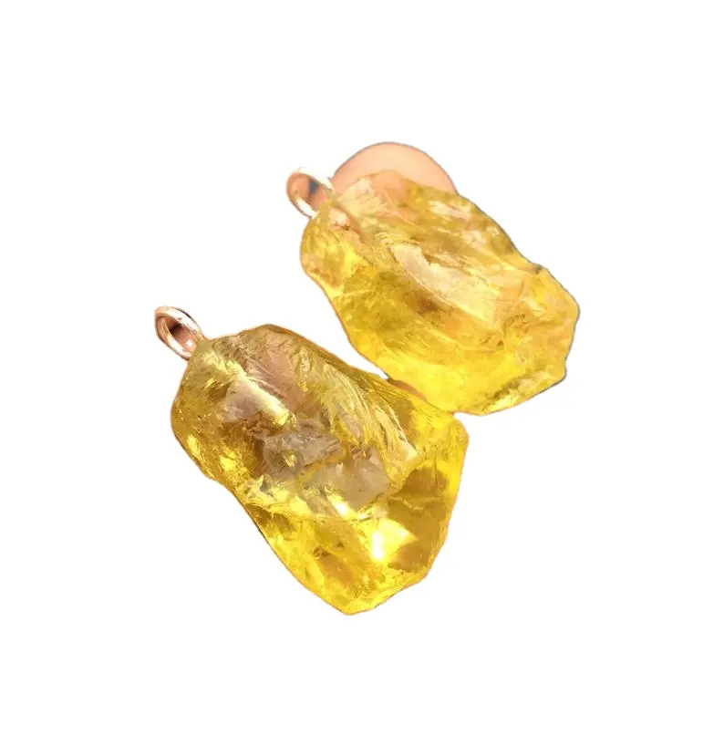 2 pièces Quartz citron naturel pierre précieuse non traitée pendentif à breloque brut fait à la main en argent sterling 92.5 bijoux bruts en gros