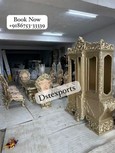 Ensemble de table à manger sculptée à la main de style maharaja pour les maisons luxueuses Grand ensemble de salle à manger en bois massif sculpté Meubles de salle à manger européens - Product Image 4