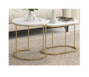 Table basse design antique de qualité supérieure avec plateau en marbre ensemble de table basse de forme carrée de support en métal doré à bas prix - Product Image 4