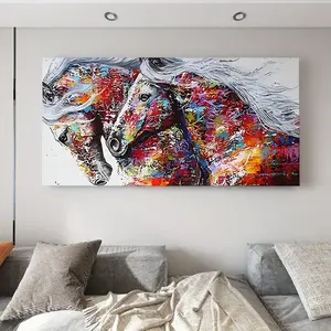 Stampa su Tela di Grande Formato con Cornice in Legno Spessa 1,5 Pollici, Arte Astratta Vivace con Cavallo, Stile Contemporaneo - Product Image 1
