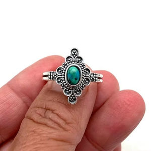 Estilo bohemio 925 plata esterlina turquesa piedra preciosa anillo joyería hecha a mano anillo de plata joyería para mujer regalo de boda para ella - Product Image 1