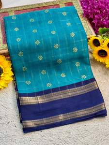 Sarees de Seda India Suave para Mujer con Diseño Pen Kalamkari, Tejido Zari de Dos Tonos en Contraste y Bordes Hamsa - Product Image 6