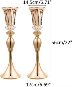 Ensemble de 3 vases à fleurs en métal finition or de luxe avec accent en cristal, parfait pour la décoration de table, le style d'événements et l'affichage à domicile - Product Image 2
