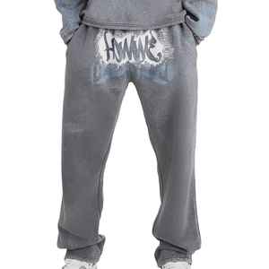 Conjunto Deportivo Informal para Hombre 2025, Diseño Sólido Estampado, 100% Algodón, Pantalones Jogger de Invierno, Diseño Apilado con Logotipo Frontal - Product Image 3