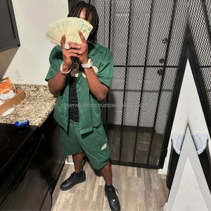 เสื้อเชิ้ตสีเขียวทรงปกติพิมพ์ลายตามสั่ง ชุดสูทสองชิ้นผ้าฝ้ายเนื้อหนาสำหรับผู้ชาย แขนยาว ผ้าทวิลยืดหยุ่น ระบายอากาศได้ดี สไตล์สตรีทแวร์ - Product Image 5