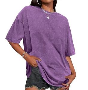 Camisetas de Algodón de Alta Calidad con Lavado Ácido, Diseño Nuevo, Cuello Redondo, Impresión Personalizada DTF, Camisetas Vintage Lavadas de Verano para Mujer, Venta al Por Mayor - Product Image 6