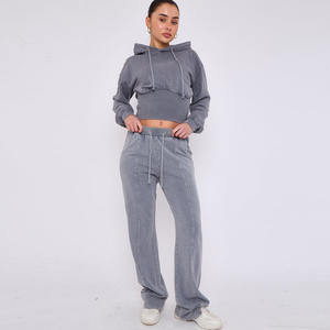 Vêtements personnalisés pour femmes, délavés à l'acide, survêtement ample en coton épais, jogger, vêtements de sport, ensemble deux pièces vintage unisexe - Product Image 5