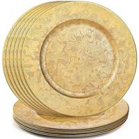 Assiette de présentation ronde dorée moderne avec motif texturé, décoration de table de mariage de luxe, assiettes de présentation en métal réutilisables