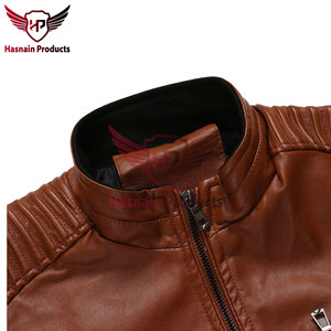 Chaqueta de Cuero Genuino Color Bronceado para Hombre, Estilo Motero, Cuello Alto, Chaqueta de Cuero para Motocicleta, Fabricante OEM ODM - Product Image 2