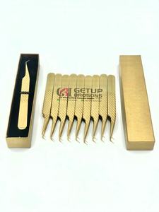 Pince à épiler pour extensions de cils en acier inoxydable de haute qualité, à dents diamantées, 45 degrés, couleur personnalisée, anti-magnétique - Product Image 4