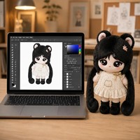 Peluche personnalisée Kawaii, figurine chat noir et blanc à oreilles de chat, yeux étoilés, jouet doux pour cadeau ou présentation