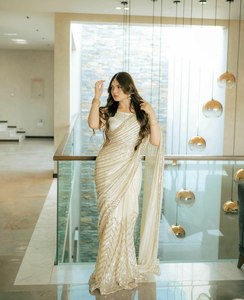 Alta calidad Bollywood Beautiful Fancy Georgette con bordado Impresión digital Rich Look Saree con blusa - Product Image 2