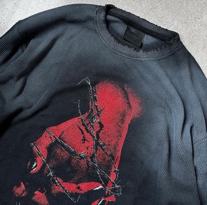 Venta al por mayor personalizado camisa de los hombres suelta de gran tamaño en blanco desgastado lavado ácido Waffle de punto de doble capa de manga larga Camiseta - Product Image 4