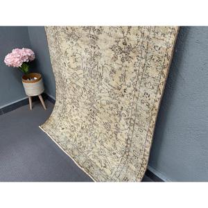 3.9x6.6 ft Area Vintage Rug, Turkish Rug, <b>Brown</b> Gray Floral <b>Wool</b> Rug - Product Image 2