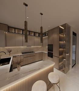 Meubles de cuisine de luxe style Shaker écologiques en MDF avec plan de travail en résine, évier et charnières, îlots de cuisine sur mesure pour appartements 5+ - Product Image 4