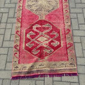 2.8x11.4 ft Vintage <b>Runner</b> Rug, Turkish <b>Red</b> Patchwork Rug - Product Image 3