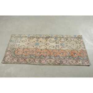 พรมตุรกีขนาด 2.1x4.7 ฟุต พรมโบราณขนาดเล็ก พรมลายตะวันออกสีส้มน้ำเงิน - Product Image 3