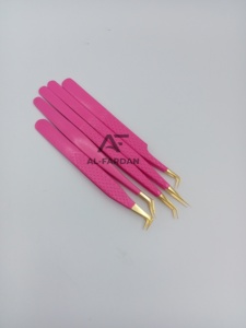 แหนบต่อขนตาสแตนเลสอย่างดี สีชมพูสด ปลายสีทอง จับแบบเพชร ปลายไฟเบอร์ - Product Image 2