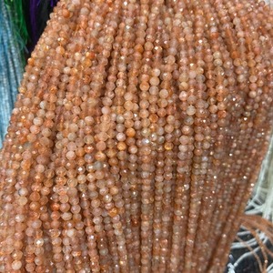 Piedras Sueltas Facetadas de Piedra Solar Natural de 3mm y 4mm, Gema Auténtica Certificada por Terceros de Rajasthan, para Abalorios, 15.5'' por Hilo - Product Image 1