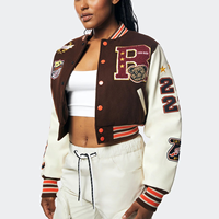 Jaket Varsity Wol Kustom Wanita Coklat Putih Bermotif Ramah Lingkungan Rajutan Musim Gugur Desain Patch Legendaris Fearless Streetwear